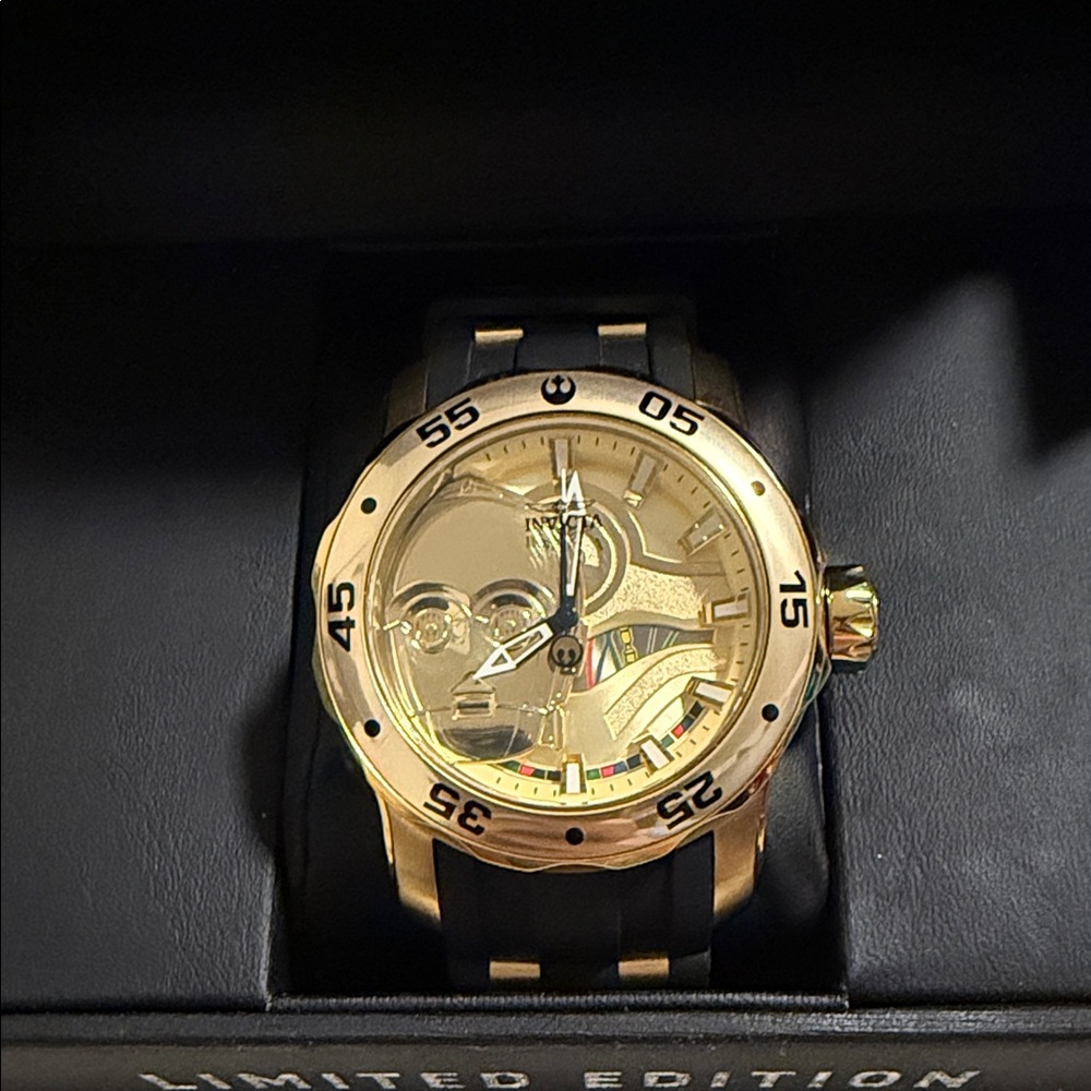 Star Wars C-3PO Invicta Gold Dial Black Strap Watch